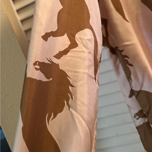 100% Silk Horse Print Long Sleeve Shirt Pink + Brown | Y2K Designer - Picture 4 of 12